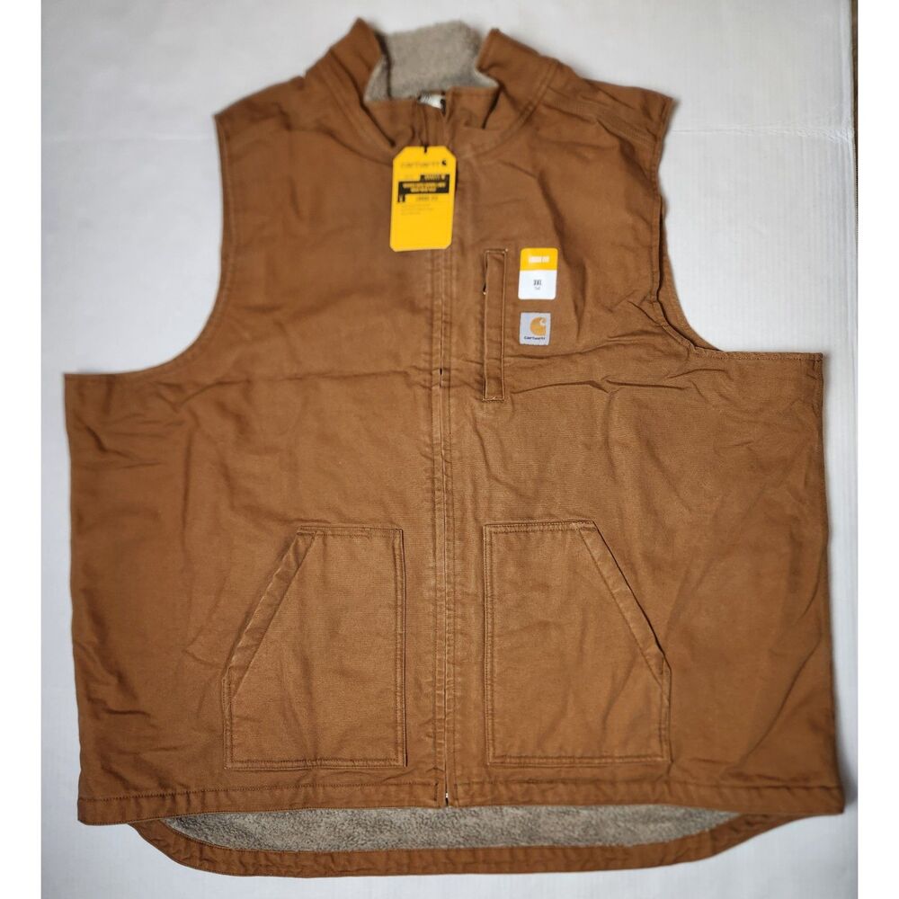 Carhartt Washed Duck Sherpa‑Lined Mock‑Neck Vest 3XL Tall Brown
